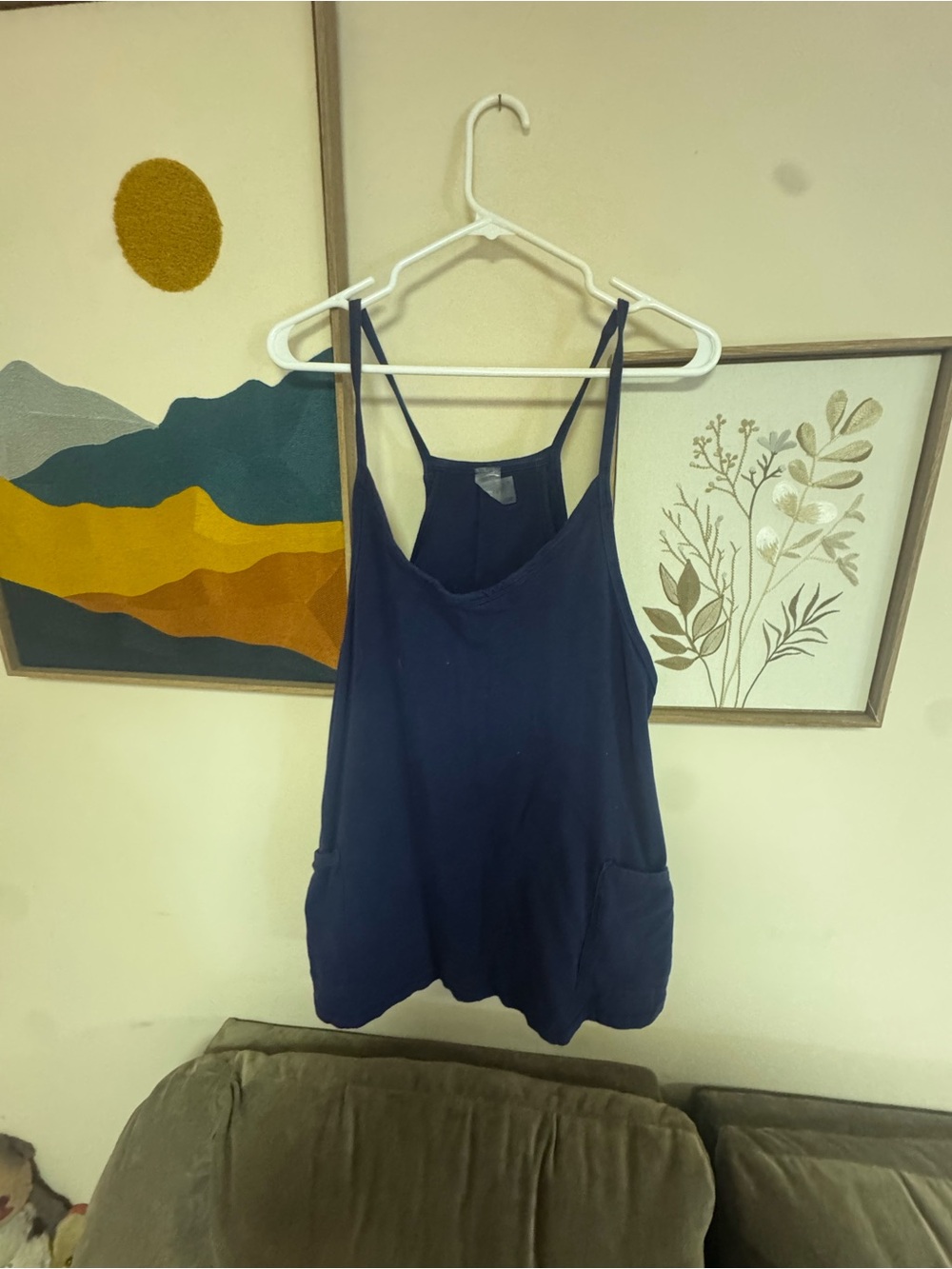 Navy Spaghetti-Strap Mini Dress with Front Pockets